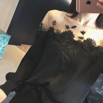Yipinpay Vintage Floral Blouses Women Long Sleeve O-Neck Shirts Embroidery Shirts Famale Sexy Lace Elegant Tops Ladies 2023 Summer